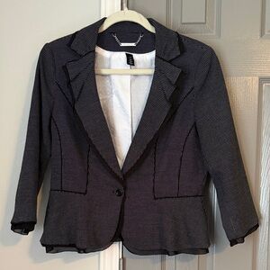 White House Black Market Black Blazer with White Polka Dots and Piping Details